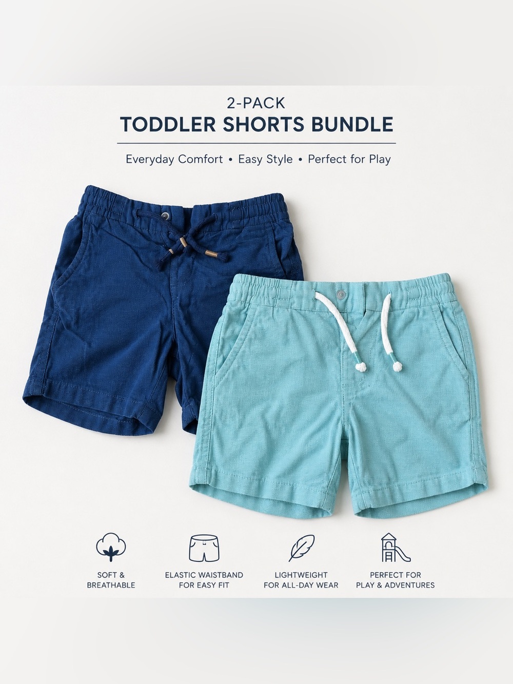H&M Toddler Boys Shorts 2-Pack Size 2T Blue & Aqua Elastic Waist Summer